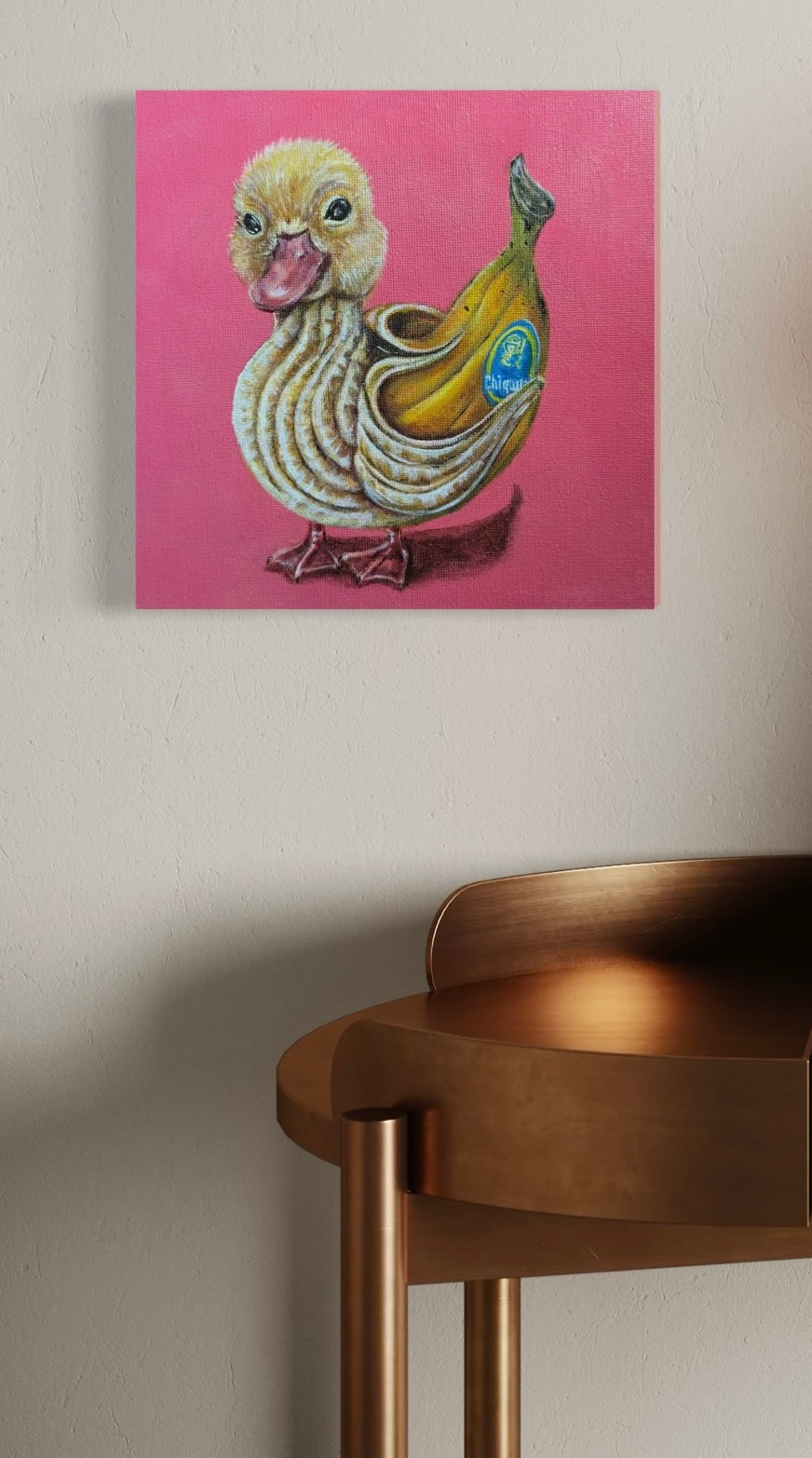 “Banana Duck” 8x8 Acrylic On Canvas