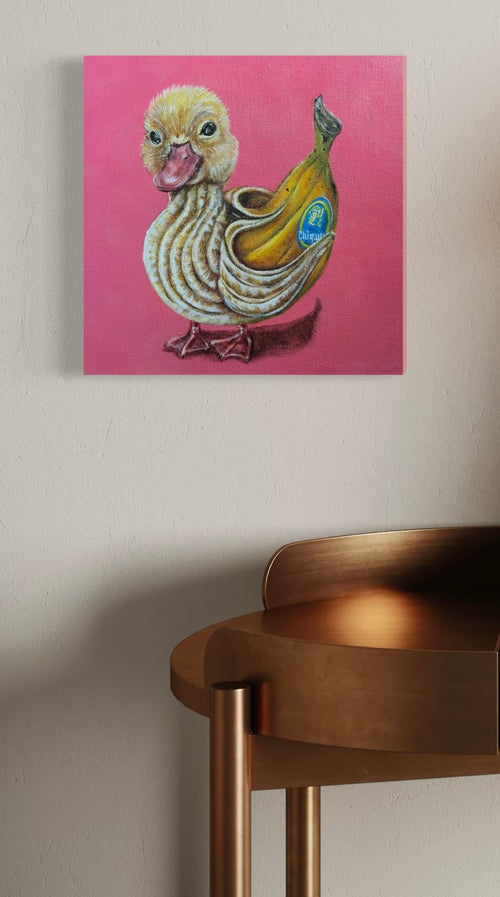 “Banana Duck” 8x8 Acrylic On Canvas