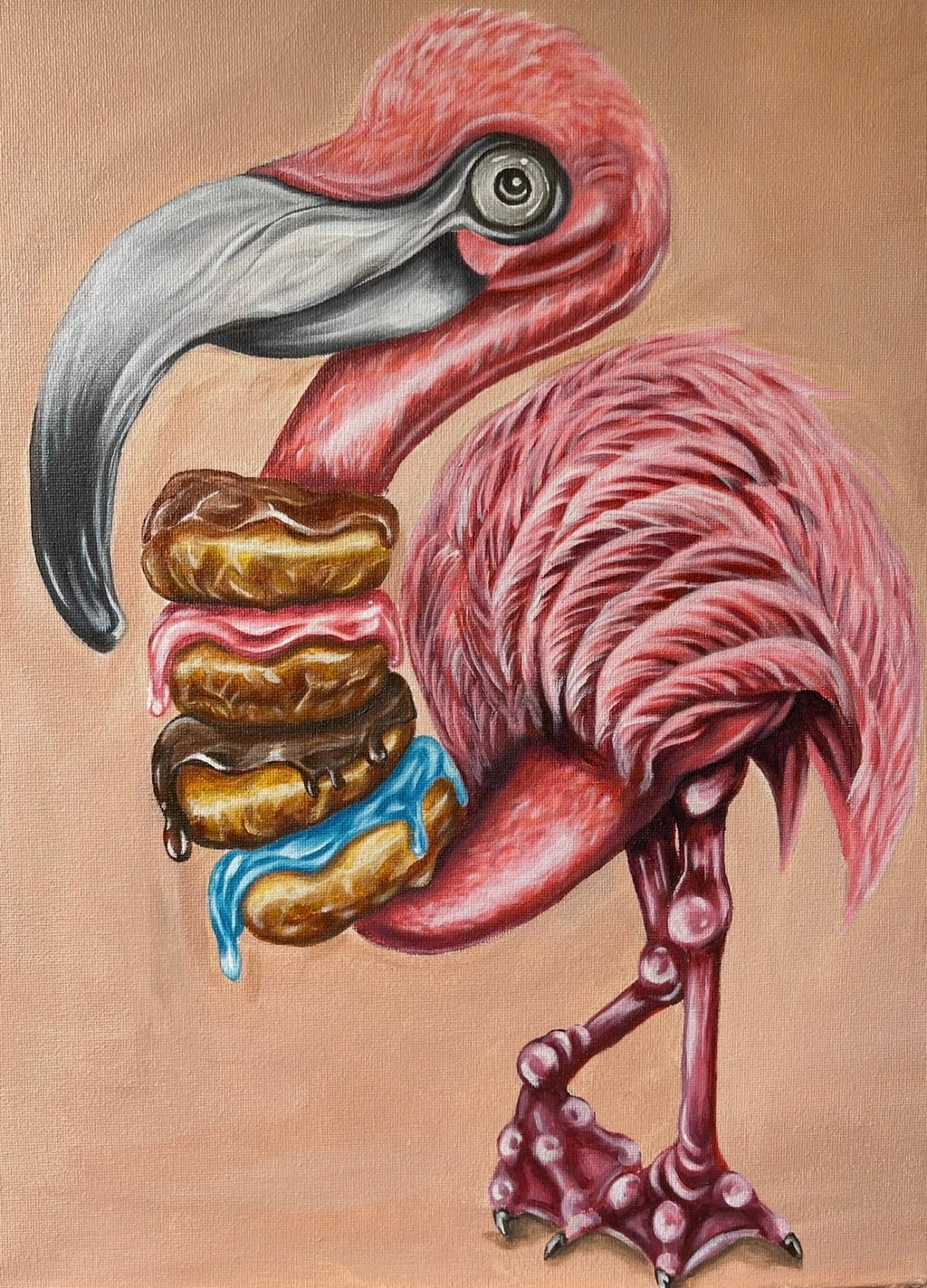 “Sweet Roll Flamingo” 12x16 Acrylic On Canvas