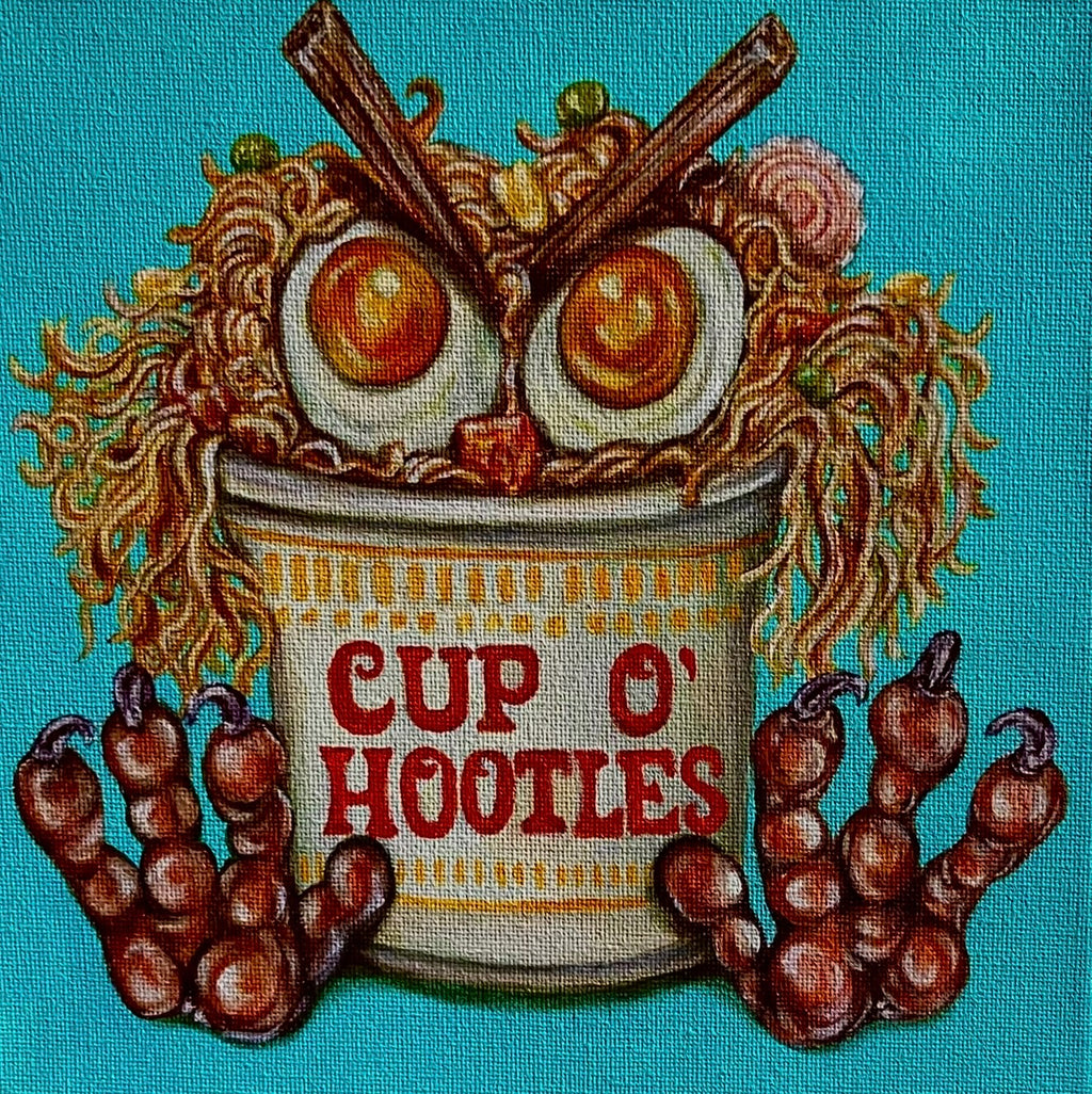 “Cup O’ Hootles” 8x8 Acrylic On Canvas
