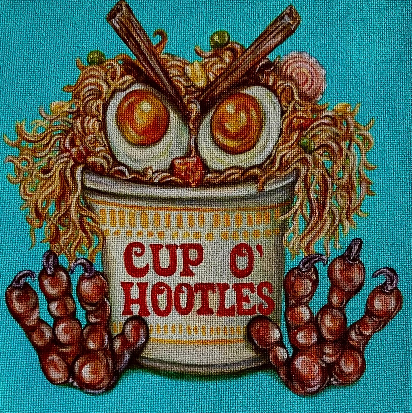 “Cup O’ Hootles” 8x8 Acrylic On Canvas