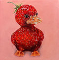 “Strawberry Duck” 6x6 Acrylic On Canvas