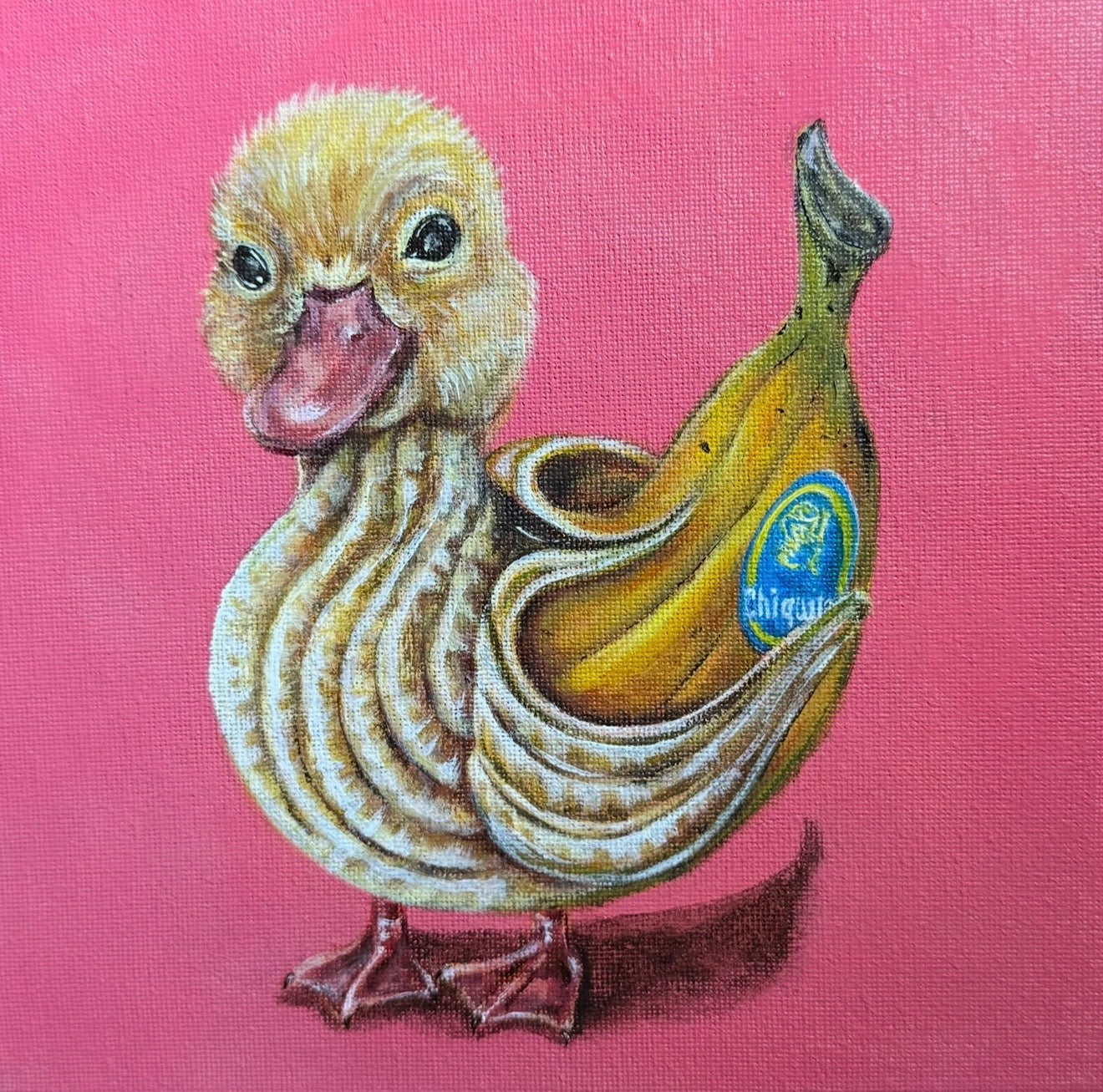 “Banana Duck” 8x8 Acrylic On Canvas