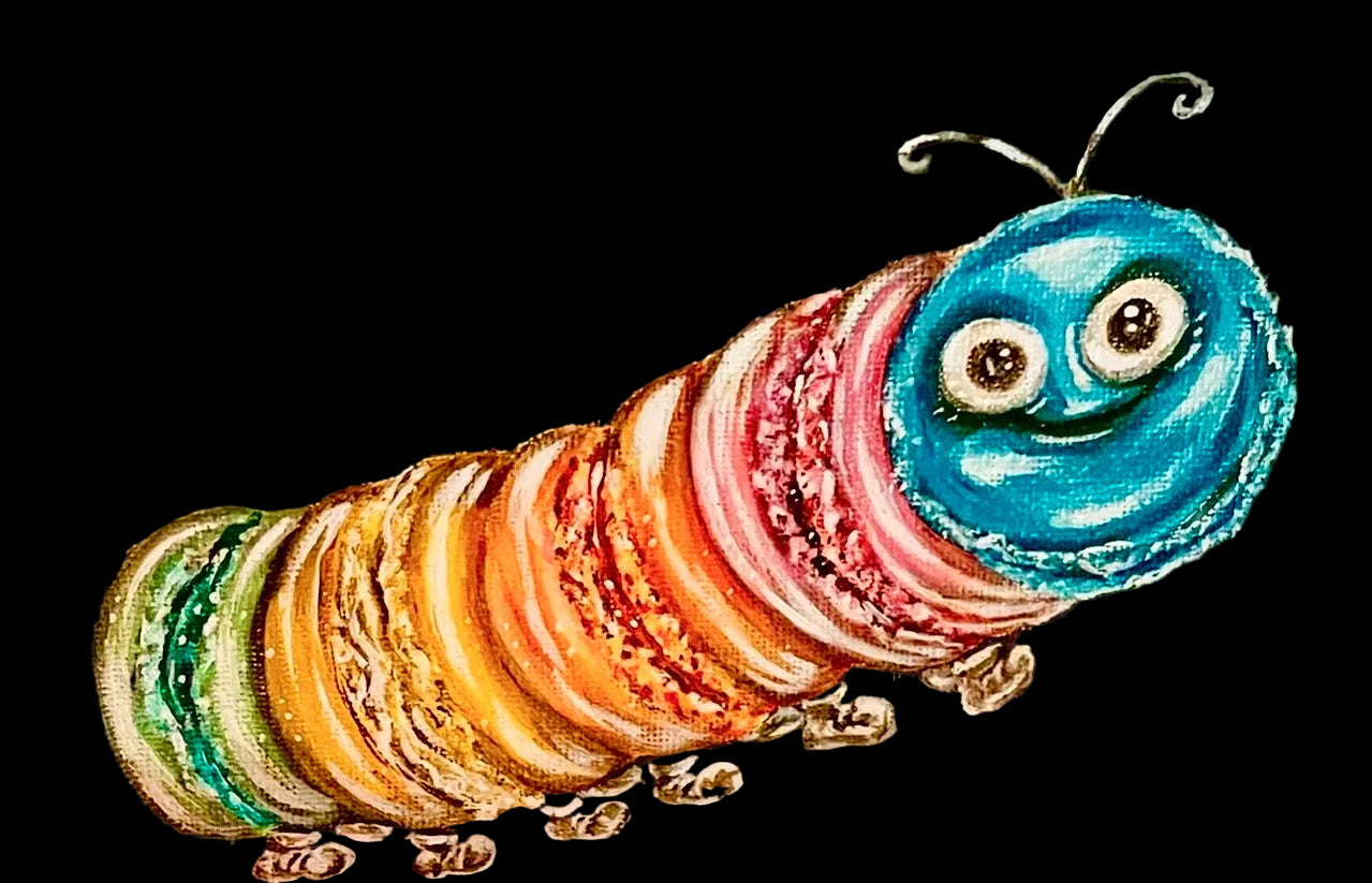 “Macaron Caterpillar” 5x7 Acrylic On Canvas