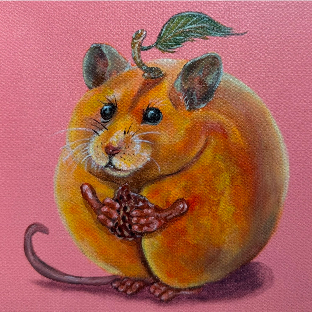 “Peach Mouse” 6x6 Acrylic On Canvas