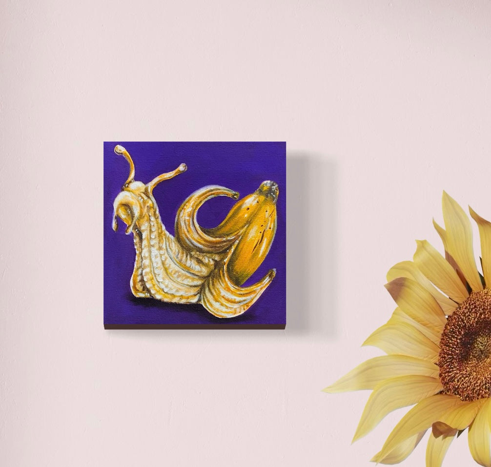 “Banana Snail” 6x6 Acrylic On Canvas