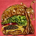 “Burger Snail” 6x6 Acrylic On Canvas