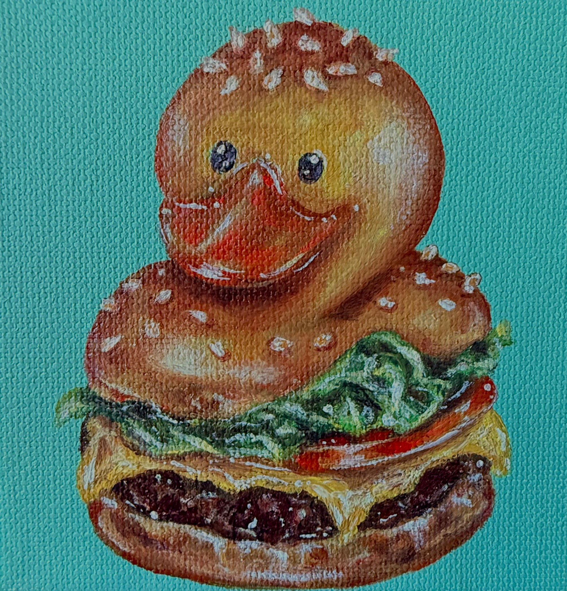 “Ducky Summer BBQ Series” 4x4 Acrylic On Canvas