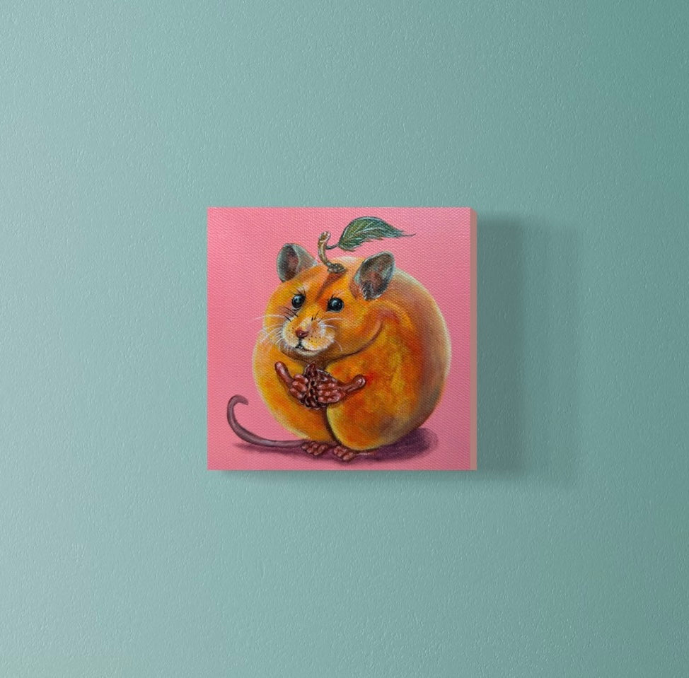 “Peach Mouse” 6x6 Acrylic On Canvas