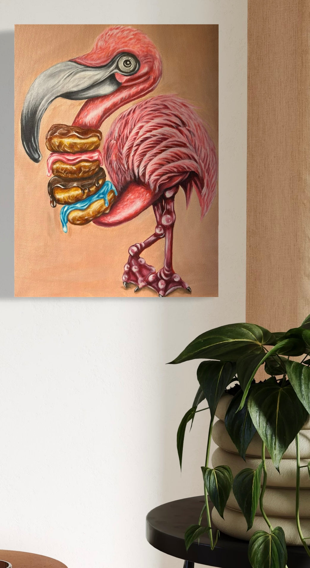“Sweet Roll Flamingo” 12x16 Acrylic On Canvas