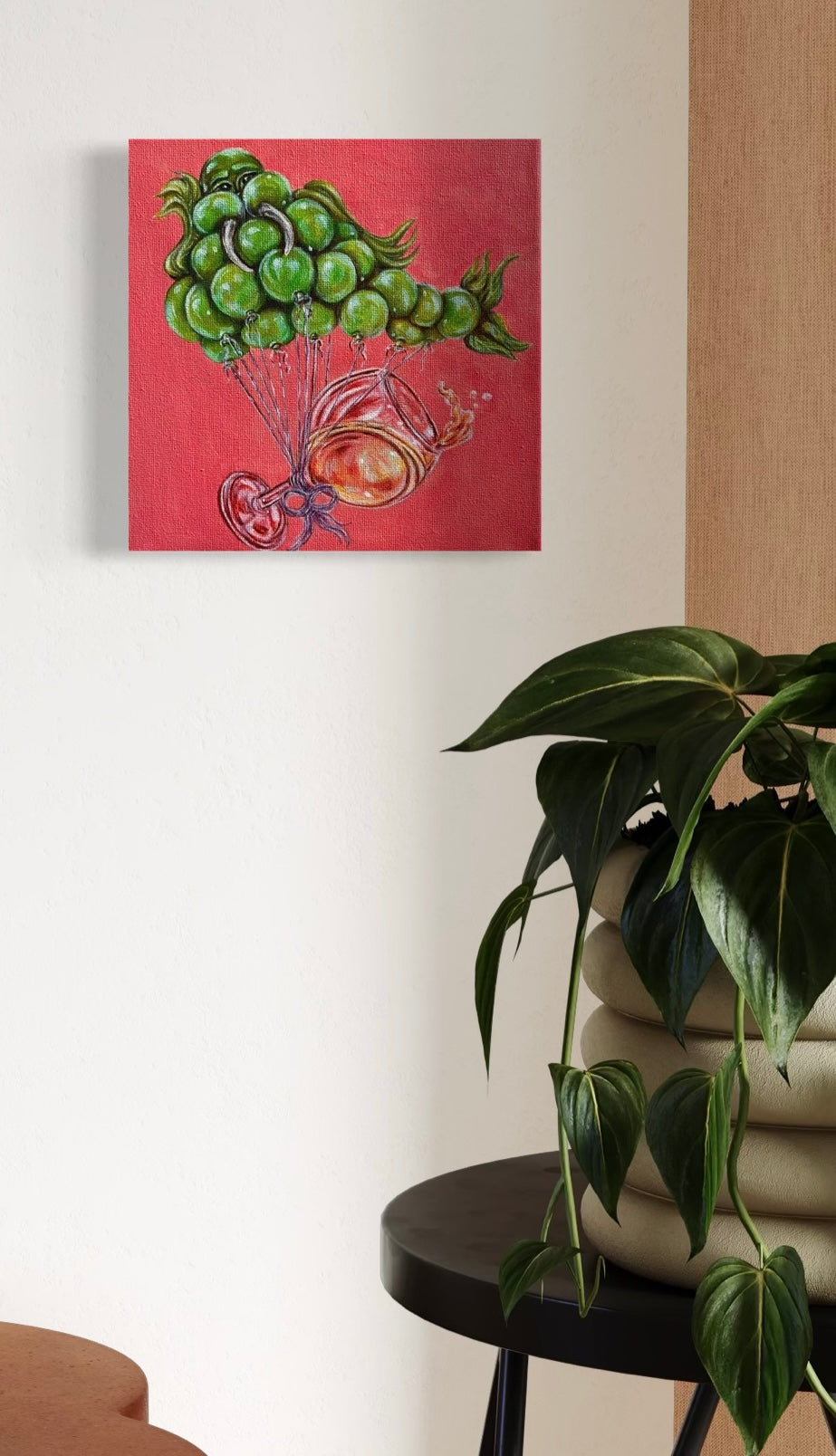 “Wino Walrus Vine” 8x8 Acrylic On Canvas