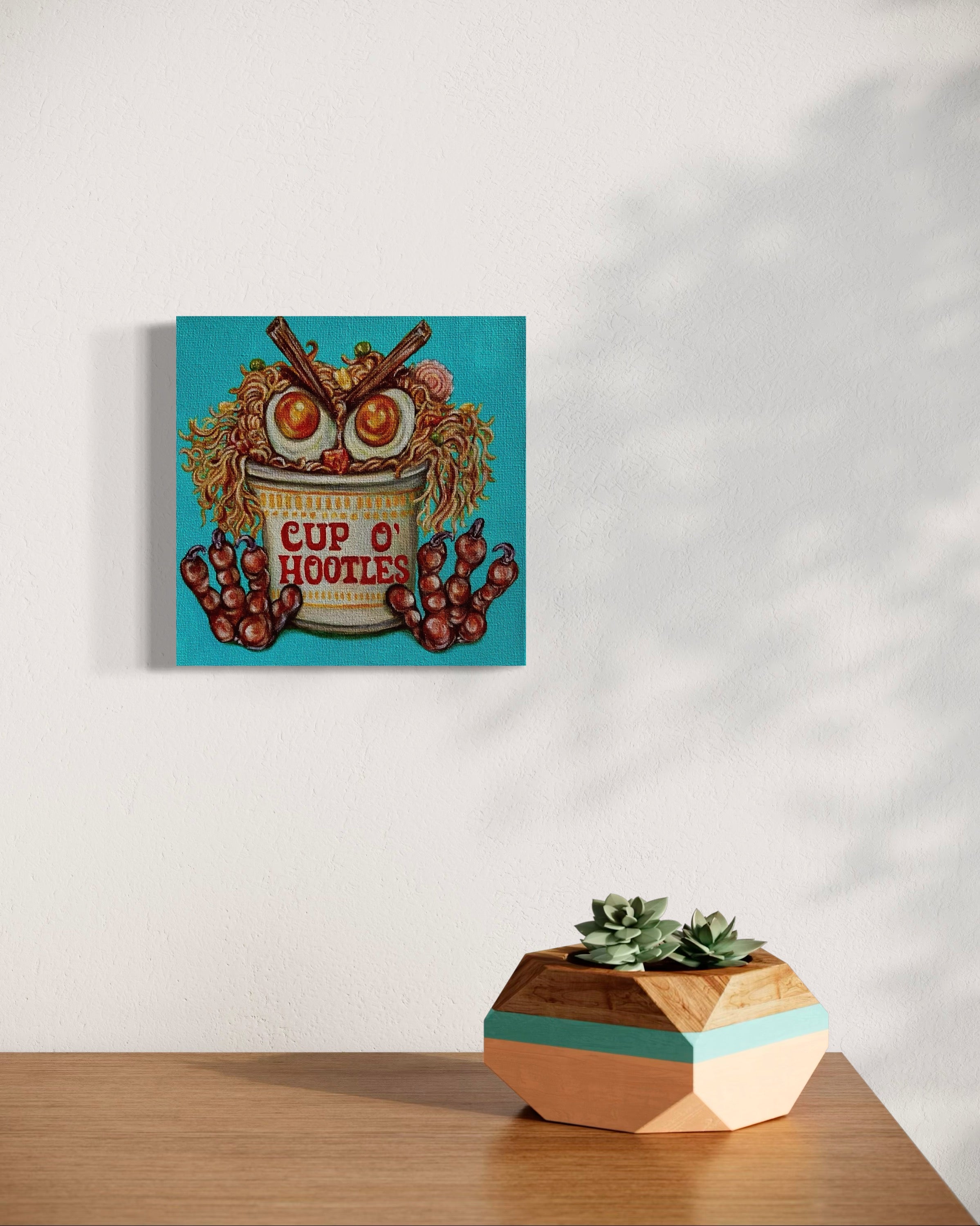 “Cup O’ Hootles” 8x8 Acrylic On Canvas