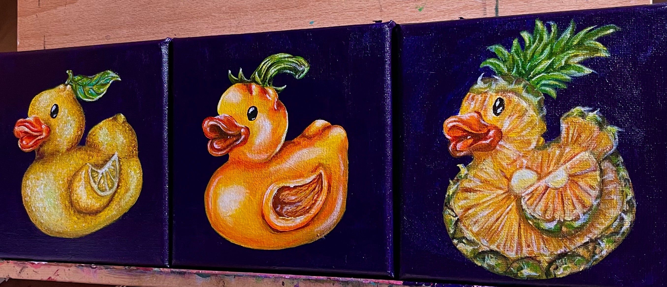 “Fresh Picked Rubber Ducks” 6x6 Acrylic On Canvas